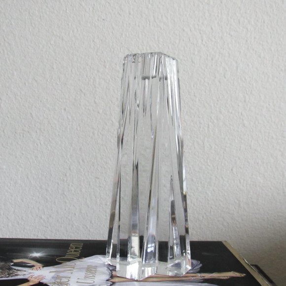 VINTAGE Glass Clear Crystal Lead Candlestick Holder Art Deco Collectable MCM - Picture 12 of 13